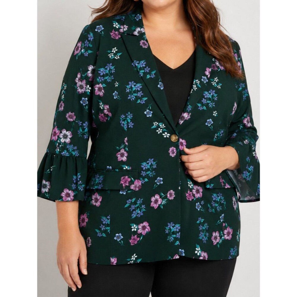 Lane Bryant Ruffled Sleeve Floral Blazer